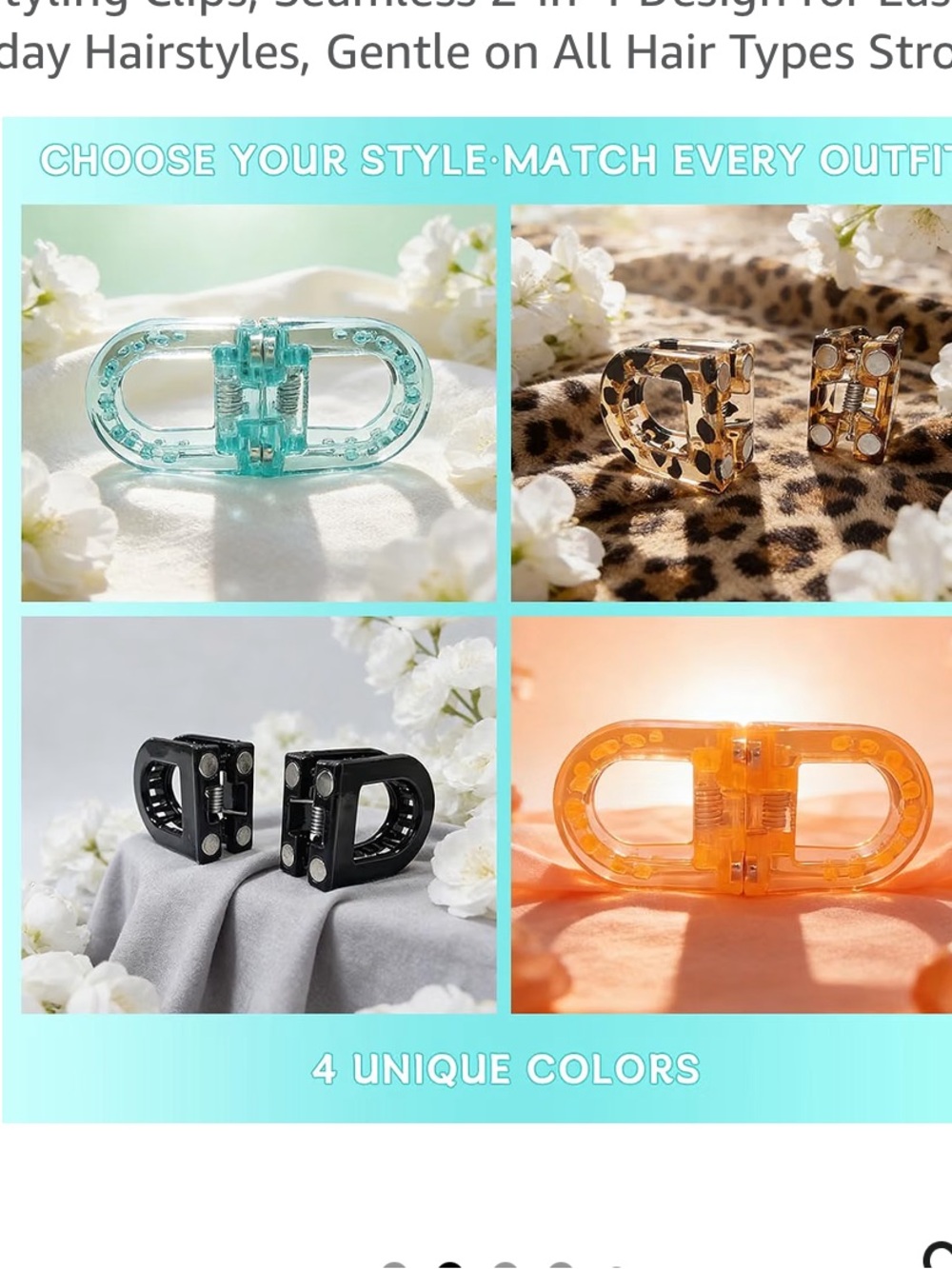 Magnetic Hair Clips 4-Pack for Women or Kids - Black, Orange, Leopard, Teal - Picture 2 of 5
